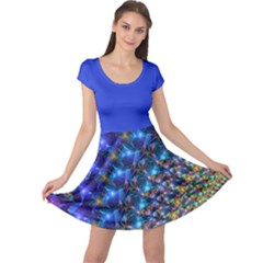 Blue Sunrise Fractal Cap Sleeve Dress by KirstenStar