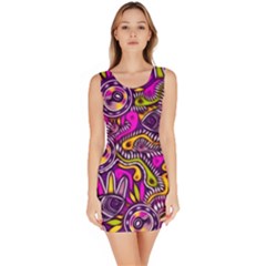 Purple Tribal Abstract Fish Bodycon Dress