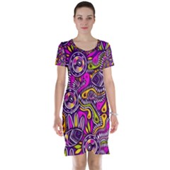 Purple Tribal Abstract Fish Short Sleeve Nightdress by KirstenStar