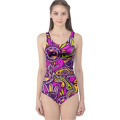 Purple Tribal Abstract Fish One Piece Swimsuit by KirstenStar