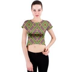 Multicolor Geometric Ethnic  Crew Neck Crop Top by dflcprintsclothing