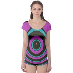 Distorted Concentric Circles Short Sleeve Leotard