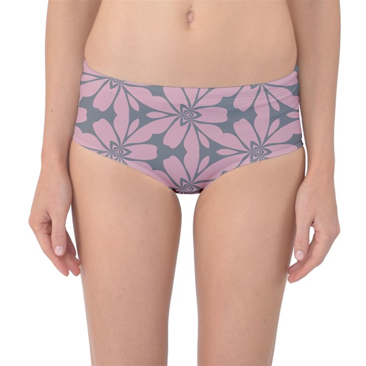 Pink flowers pattern Mid-Waist Bikini Bottoms