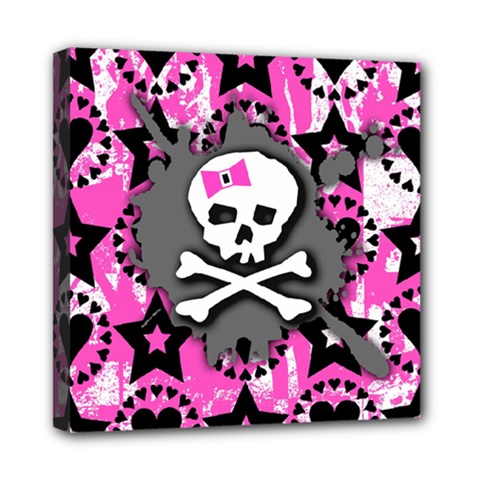 Pink Bow Skull Mini Canvas 8  X 8  (framed)