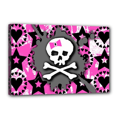 Pink Bow Skull Canvas 18  X 12  (framed) by ArtistRoseanneJones