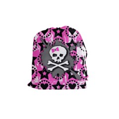 Pink Bow Skull Drawstring Pouch (medium) by ArtistRoseanneJones