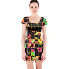 Pieces In Squares Short Sleeve Bodycon Dress by LalyLauraFLM