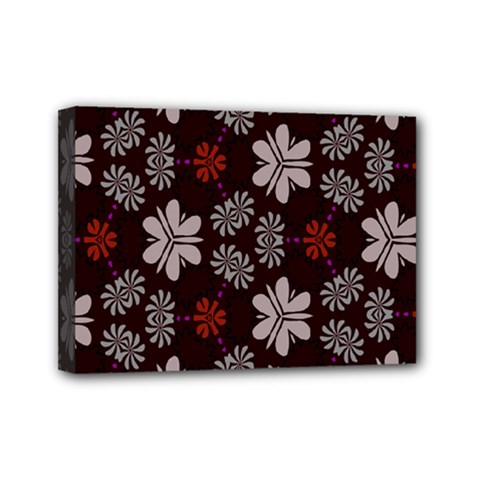 Floral Pattern On A Brown Background Mini Canvas 7  X 5  (stretched) by LalyLauraFLM