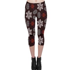 Floral Pattern On A Brown Background Capri Leggings by LalyLauraFLM