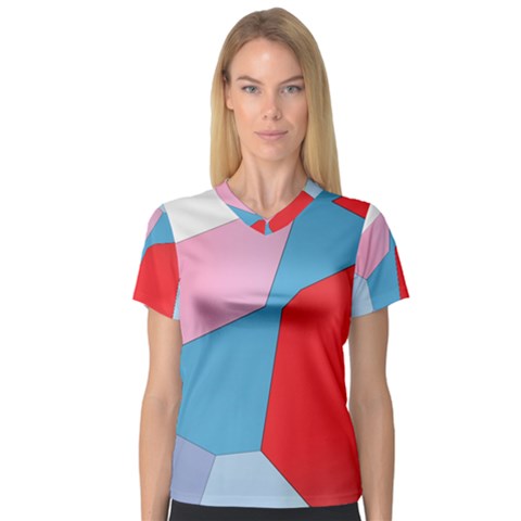 Colorful Pastel Shapes Women s V-neck Sport Mesh Tee by LalyLauraFLM