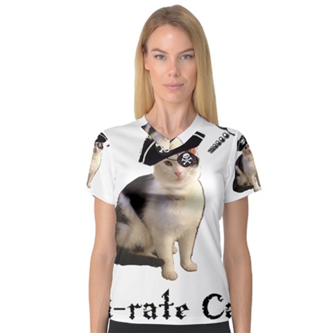 Pi-rate Cat Women s V-neck Sport Mesh Tee by brainchilddesigns