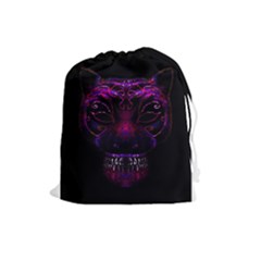 Creepy Cat Mask Portrait Print Drawstring Pouch (large) by dflcprints