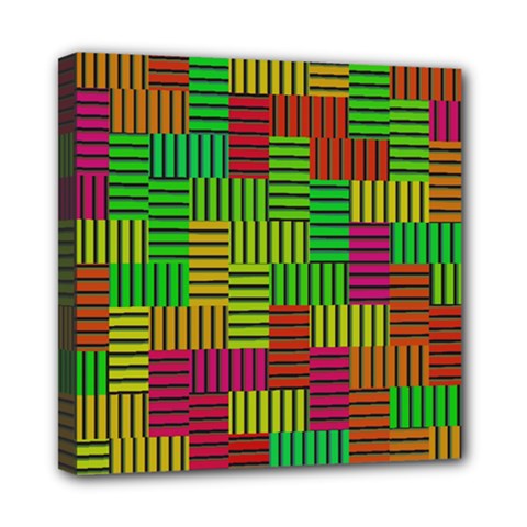 Colorful Stripes And Squares Mini Canvas 8  X 8  (stretched) by LalyLauraFLM