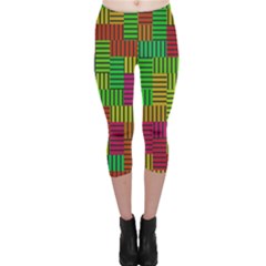 Colorful Stripes And Squares Capri Leggings by LalyLauraFLM