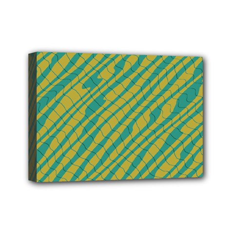 Blue Yellow Waves Mini Canvas 7  X 5  (stretched) by LalyLauraFLM