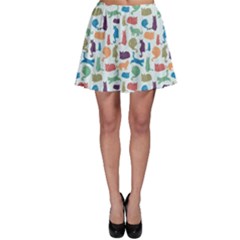 Blue Colorful Cats Silhouettes Pattern Skater Skirts