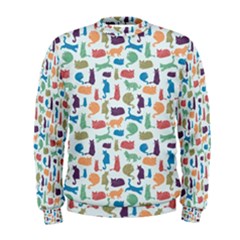 Blue Colorful Cats Silhouettes Pattern Men s Sweatshirts