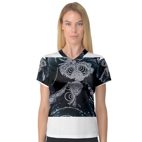 Owl Dark Women s V-neck Sport Mesh Tee by InsanityExpressed