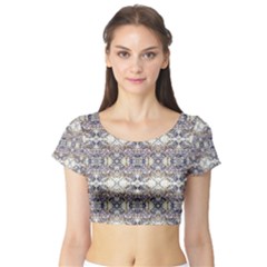 Modern Oriental Geometric Floral Print Short Sleeve Crop Top (tight Fit)