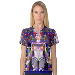 Robot Butterfly Women s V-neck Sport Mesh Tee