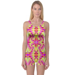 Pink And Yellow Rave Pattern Women s Boyleg One Piece Swimsuits