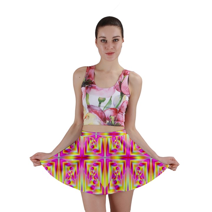 Pink and Yellow Rave Pattern Mini Skirts