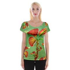 Tropical Floral Print Women s Cap Sleeve Top