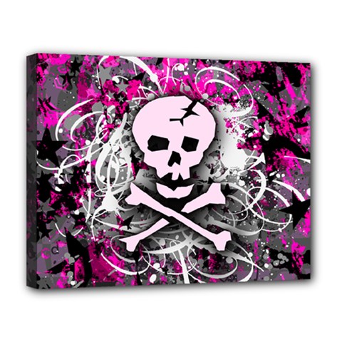 Pink Skull Splatter Canvas 14  X 11  by ArtistRoseanneJones