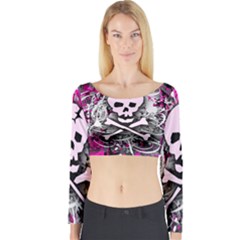 Pink Skull Splatter Long Sleeve Crop Top