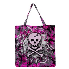 Pink Skull Splatter Grocery Tote Bags