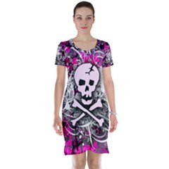 Pink Skull Splatter Short Sleeve Nightdresses by ArtistRoseanneJones