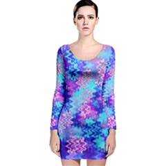 Blue And Purple Marble Waves Long Sleeve Bodycon Dresses by KirstenStar