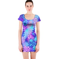 Blue And Purple Marble Waves Short Sleeve Bodycon Dresses