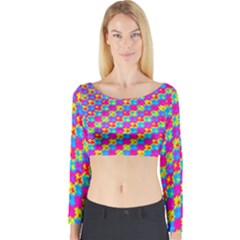 Crazy Yellow And Pink Pattern Long Sleeve Crop Top