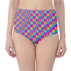 Crazy Yellow And Pink Pattern High-waist Bikini Bottoms