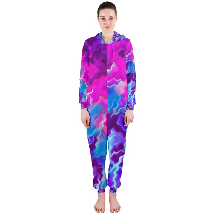 Stormy Pink Purple Teal Artwork Hooded Jumpsuit (Ladies) 