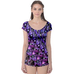  Blue Purple Shattered Glass Short Sleeve Leotard