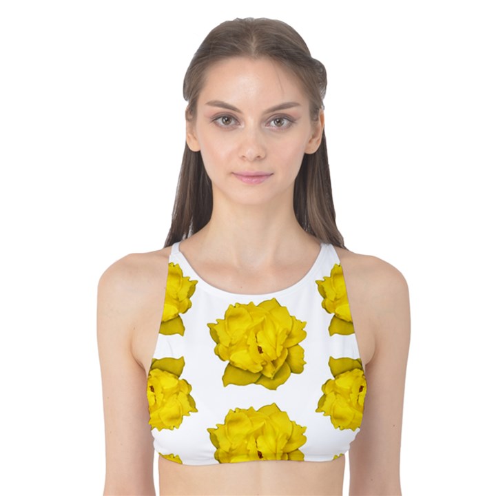 Yellow Rose Pattern Print  Tank Bikini Top