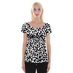 Black And White Blots Women s Cap Sleeve Top