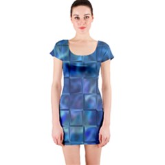 Blue Squares Tiles Short Sleeve Bodycon Dress