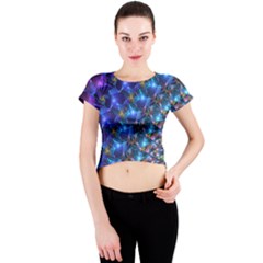 Blue Sunrise Fractal Crew Neck Crop Top