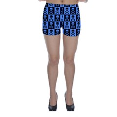 Blue Skull Checkerboard Skinny Shorts by ArtistRoseanneJones