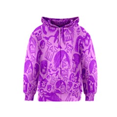 Purple Skull Sketches Kids Zipper Hoodies by ArtistRoseanneJones