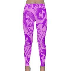 Purple Skull Sketches Yoga Leggings by ArtistRoseanneJones