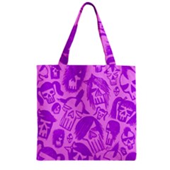 Purple Skull Sketches Zipper Grocery Tote Bags