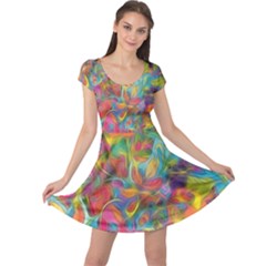 Colorful Autumn Cap Sleeve Dress