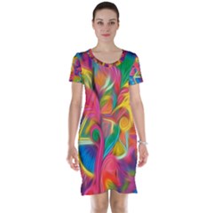 Colorful Floral Abstract Painting Short Sleeve Nightdress