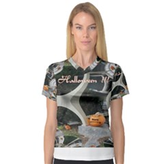 Creepy Pumpkin Fractal Women s V-neck Sport Mesh Tee