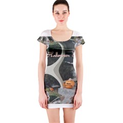 Creepy Pumpkin Fractal Short Sleeve Bodycon Dresses