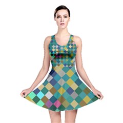 Rhombus Pattern In Retro Colors Reversible Skater Dress